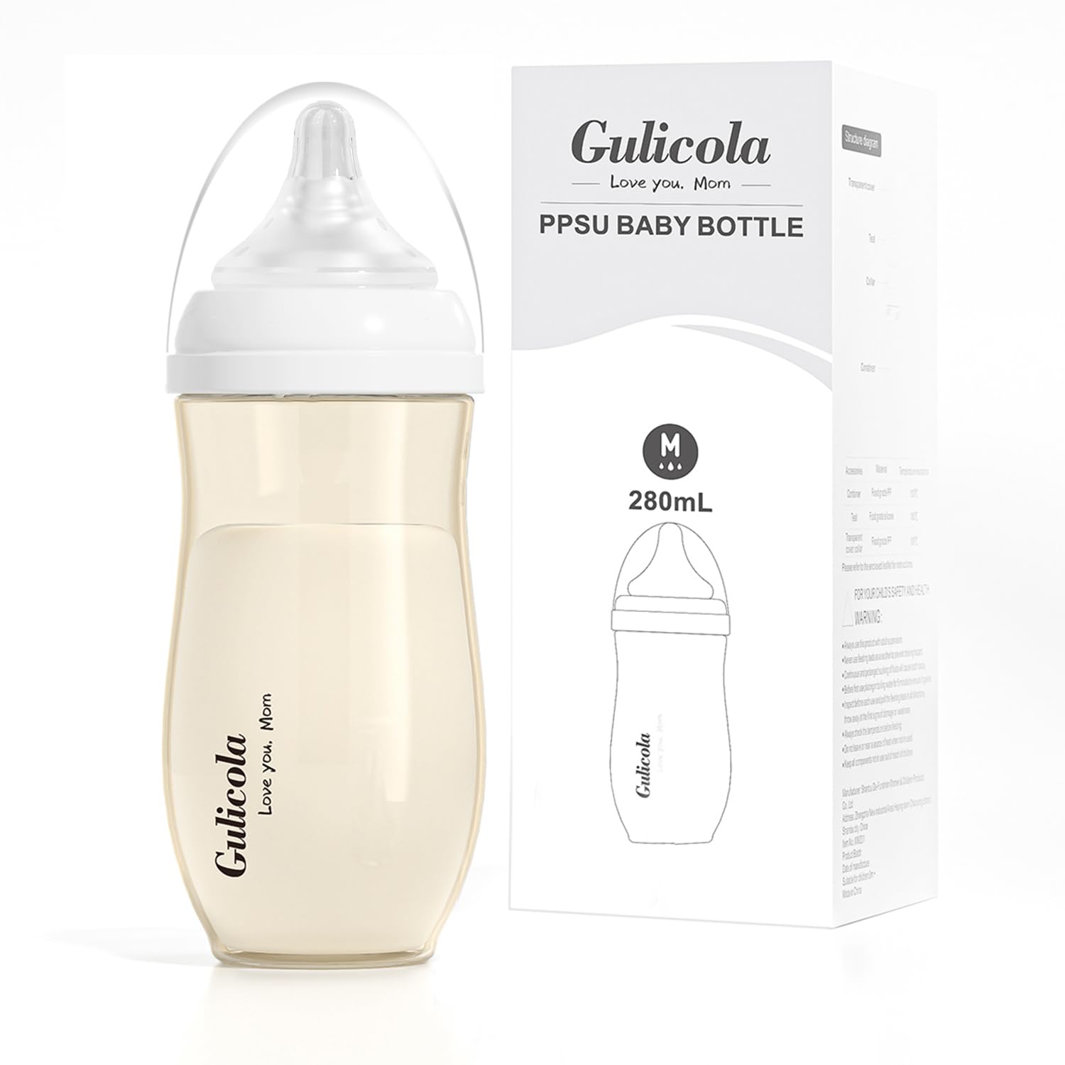 5 Months+ Breastfeeding Baby Bottle with Medium Flow Nipples, Anti Colic, BPA Free PPSU, 9 oz - Clear