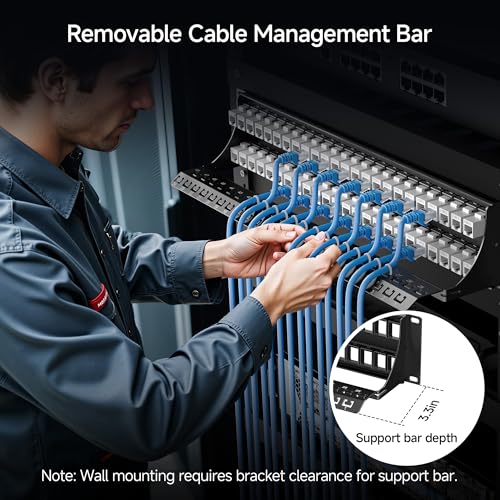 Image of Cable Matters Rackmount or Wall Mount 2U 48 Port Keystone Patch Panel with Cable Management and Support Bar, 19-inch Blank Patch Panel for Keystone Jacks