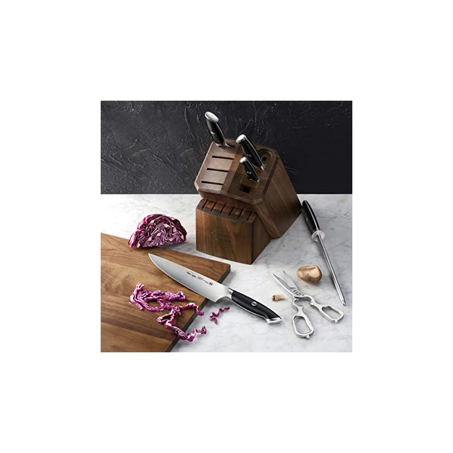 Cangshan Thomas Keller Signature Collection Swedish Powder Steel Forged, 7-Piece Knife Block Set, Walnut Block with 8 Spare Slots, Black