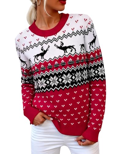 Crewhpo Weihnachtspulli Damen mit Rundhalsausschnitt Christmas...