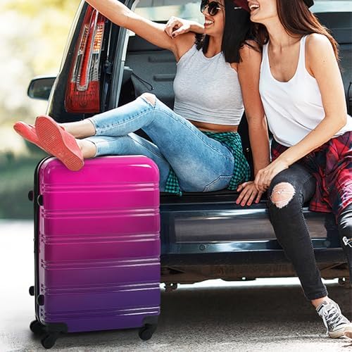Merax Luggage Sets 3 Piece, Hardside Expandable Suitcase Set with Spinner Wheels, Lightweight Gradient Color Luggage 20+24+28 IN, Purple and Pink — view 7