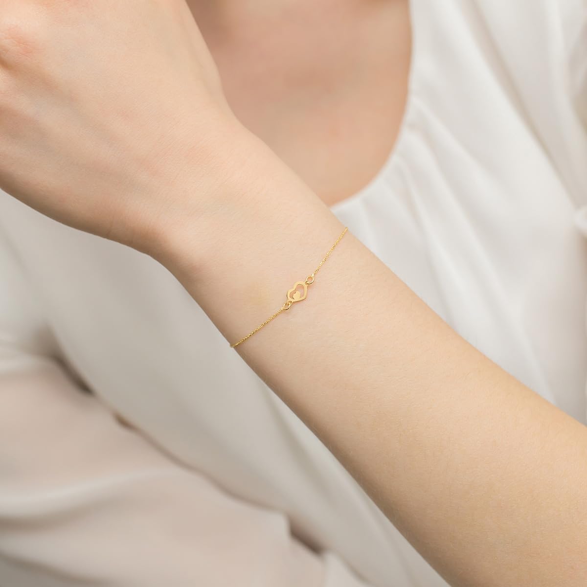 MARKO Armband Damen 333 Gold 2 Herzen - Echtgold Armband 8 Karat - Goldarmband Damen verstellbar 16-19 cm - Romantischer Schmuck Geschenk für Frauen