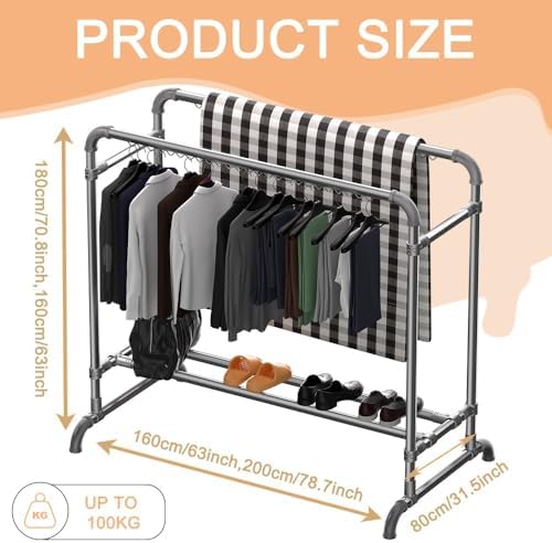 Multi-Functional Clothes Rack with Windproof Hook, Adjustable Double Rods, Wider Storage, 100Kg Load Capacity, Ideal for Indoor & Outdoor Use, Durable Garment Drying Solution