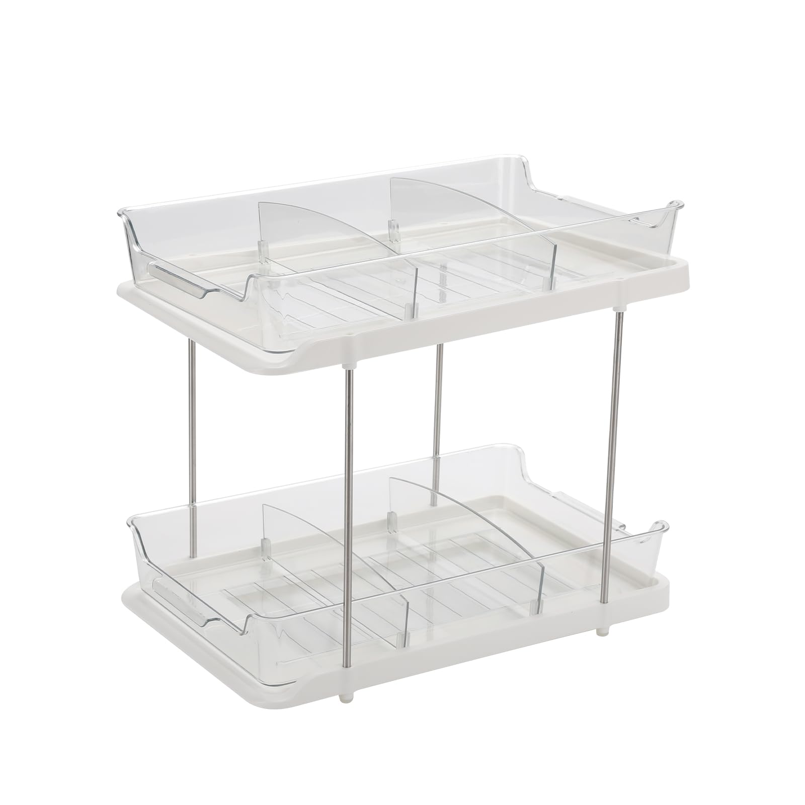 2 Tier Bathroom Storage Organizer with Dividers, Multi-Purpose Clear Under Sink Organizers and Storage Pull Out Cabinet Organizer for Bathroom Kitchen Pantry Storage (1PCS, 11inch)