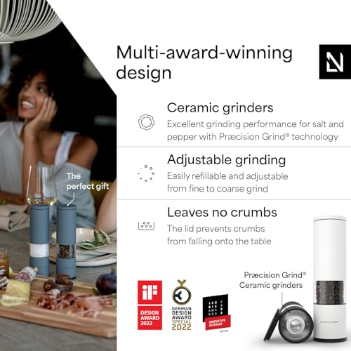 Image of LARS NYSOM Salt and Pepper Grinder Set Manual, Stainless Steel Salt and Pepper Mills with Adjustable Ceramic Grinder I Design Spice Shakers (Black /White)