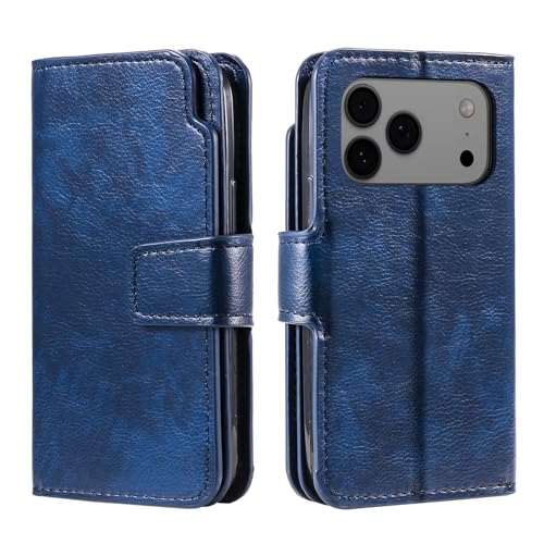 Étui iPhone 15 Pro Max portefeuille bleu anti-choc et perte de carte