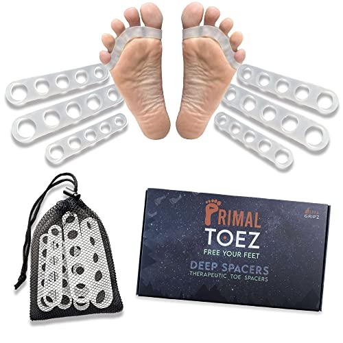 Primal TOEZ - [Deep Toe Spacers 6pcs] Toe Separator/Foot Stretcher restores Natural Toe Alignment for Foot Pain Relief. Hammertoe/Bunion Corrector for Women & Men. Toe Spreader & Balance Aid