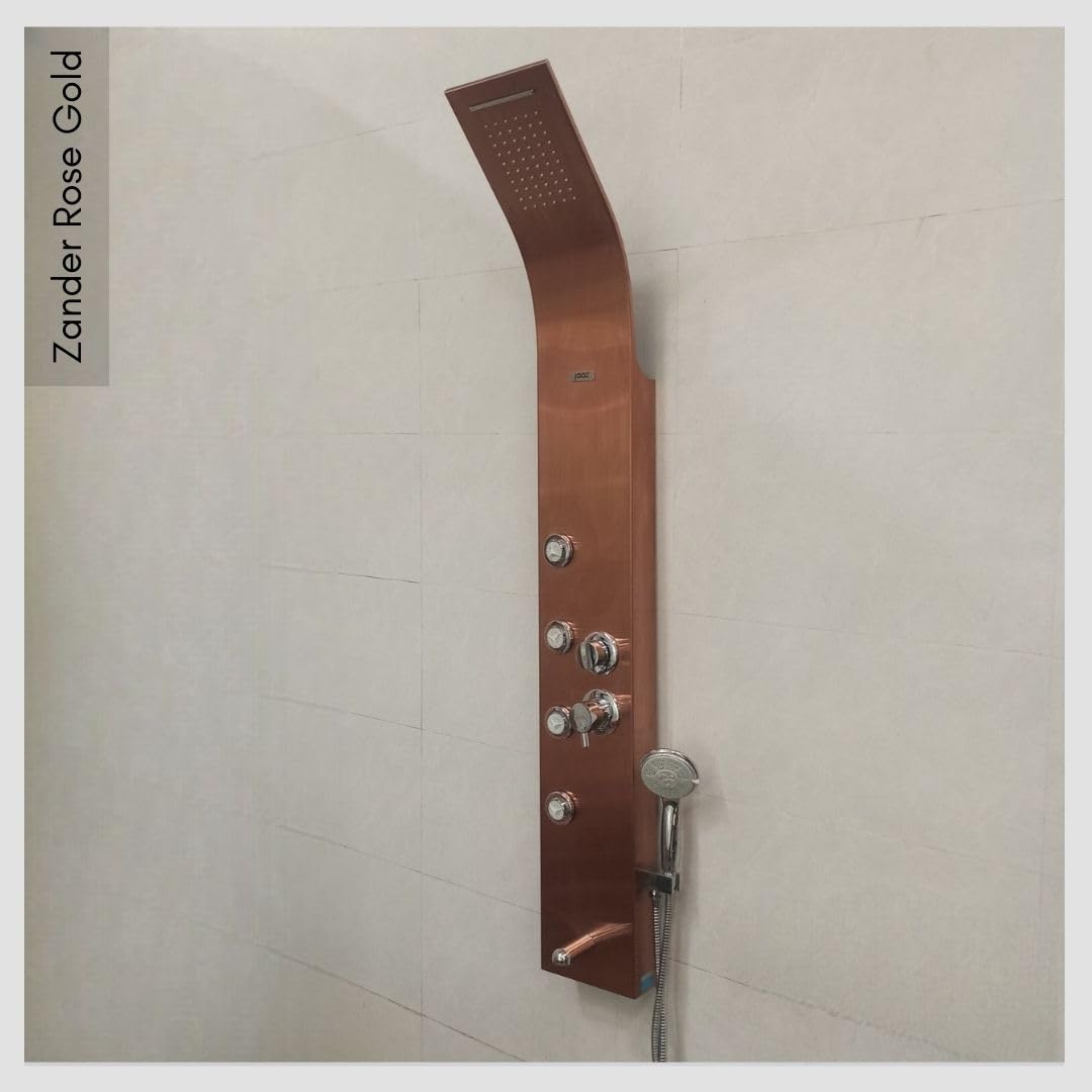 JAAZ | Zander - Rose Gold Shower Panel for Bathroom | 5 Function Shower System | 4 Adjustable Massage Jets | ABS Spout with German Coin Aerator