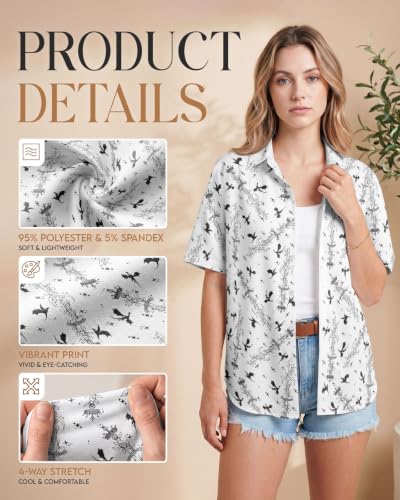 Image of 99TIMORO Fantasy Character Button Down Shirt for Women Short Sleeve