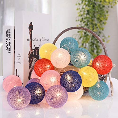 TENSUN Guirnalda de Luces de Bola de Algodón, 3m 20 Cadena de Luces de Algodón LED Decoración Romántica para Bodas Fiestas Jardines Navidad (Vistoso Batería) Cover