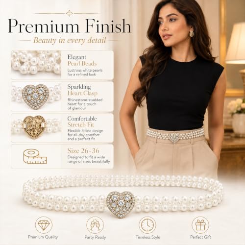 Image of REDHORNS Rhinestone Elastic Waist Belt for Women Dresses Beaded Design Stretchy Slim Waistband, Belly Chain Kamarband for Ladies Saree - Free Size