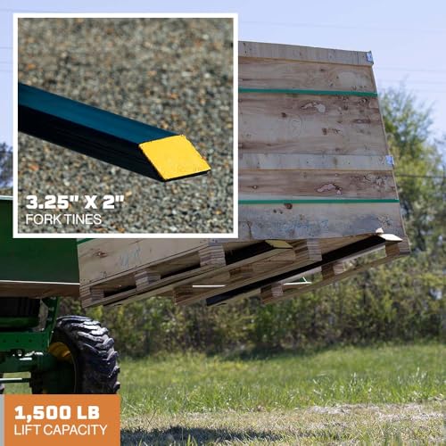 Image of Titan Attachments Light-Duty 43 inch Clamp-On Pallet Forks with Adjustable Stabilizer Bar, 30 inch x 3 inch Fork Length, Rated 1,500 LB, Easy to Install on Loader or Skid Steer Bucket