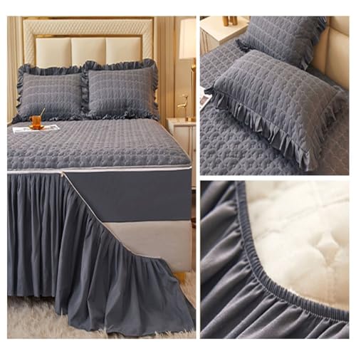 Falda de cama Queen de algodón transpirable gris oscuro para cubrir somier y almacenar 6