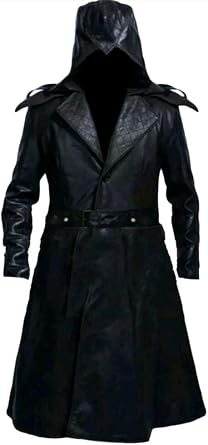 Mens Assassin Black Genuine Sheepskin Leather Trench Long Coat, Small