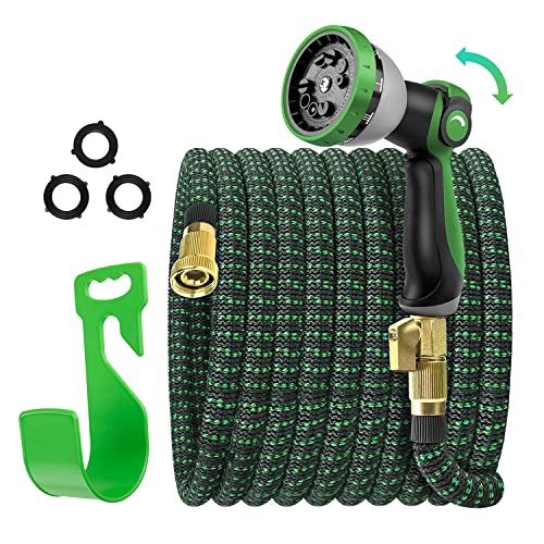 Expandable Garden Hose 100ft, Flexible Lightweight Expanding Garden Hose, Collapsible Outdoor Hose for Yard Lawn, No Kink Retractable Water Hose with 10 Setting Nozzle