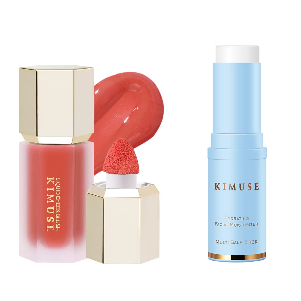 KIMUSE Soft Liquid Blush for Cheeks & Lightweight, Smooths, Long-Lasting Primer Face Makeup Blur Primer Stick