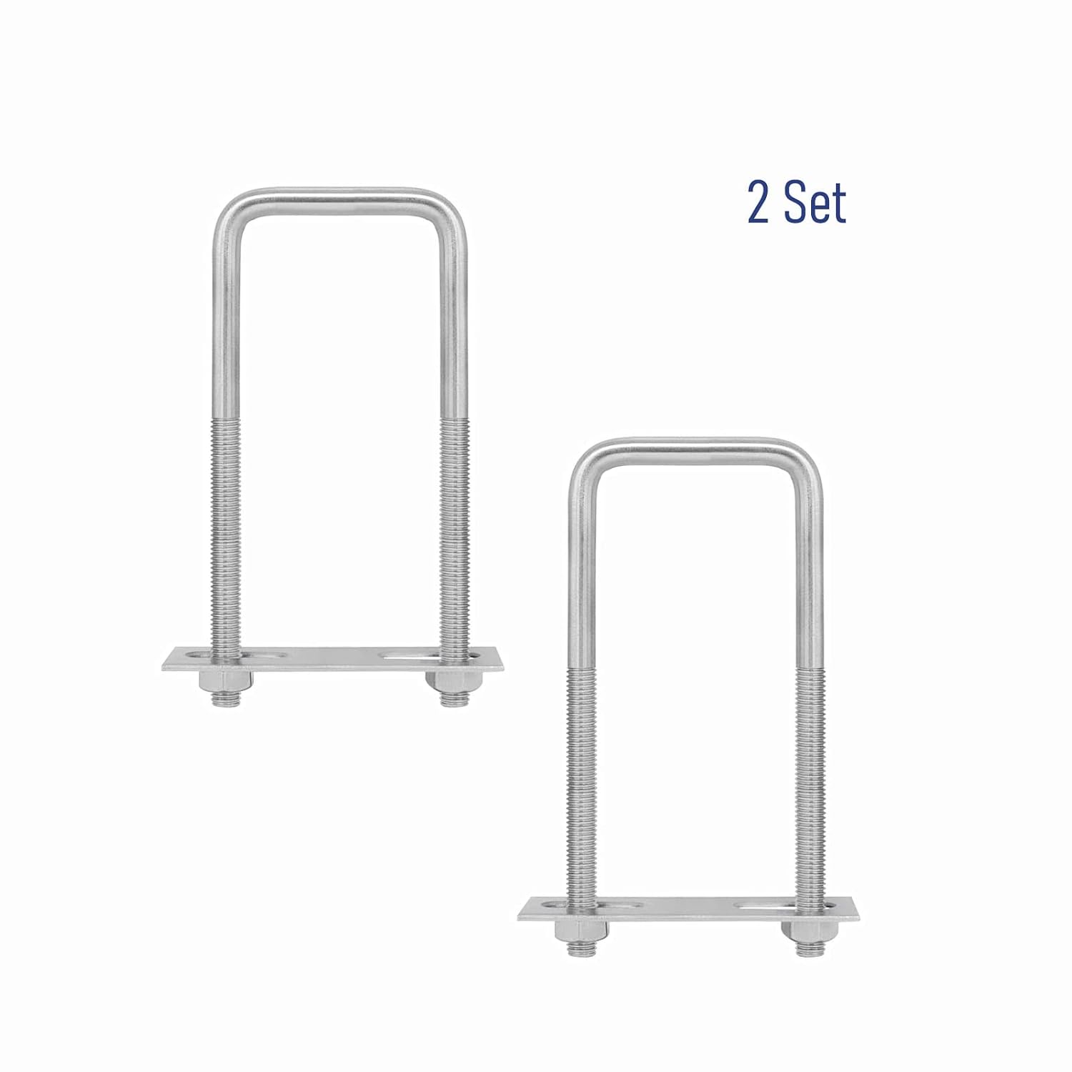 2 Sets 304 Stainless Steel Square U-Bolts 2-3/8"(60mm) Inner Width, 4"(100mm) Length Stainless M8 with Nuts, Frame Plate, Accessories for Automobiles Trailer, Boat Trailer Industrial Parts