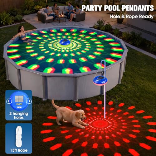 Image of 2026 Solar Pool Lights with Digital Pool Thermometer,Color Changing Floating Pool Lights that Float IP68 Waterproof,Hangable Solar Powered Floating Light for Pool Lighting Party Decor-2 PC