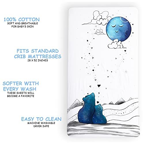 Jumpoff Jo - Fitted Crib Sheet, Super Soft Breathable 100% Cotton Baby Crib Sheet For Standard Crib Mattresses And Toddler Beds, 28 In. X 52 In. - Mama Bear Blue #TOP1