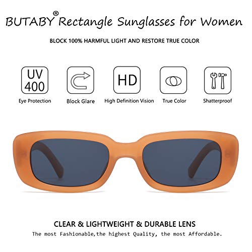 Image of BUTABY Rectangle Sunglasses for Women Retro Driving Glasses 90's Vintage Fashion Narrow Square Frame UV400 Protection