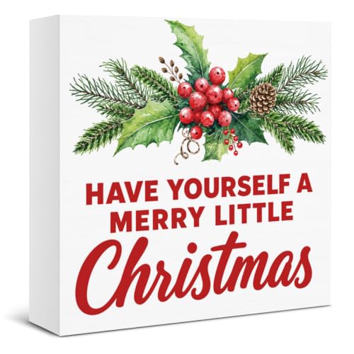 Christmas Decorations, Holiday Xmas Holly Wooden Sign Decor 5x5 Inch