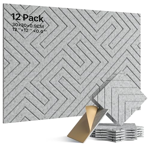 Soundsbay Sound Proofing Panels, Self-Adhesive Acoustic Wall Panels 12 Pack High Density Acoustic Panels for Ceiling, Recording Studios, Home Office, Decorative