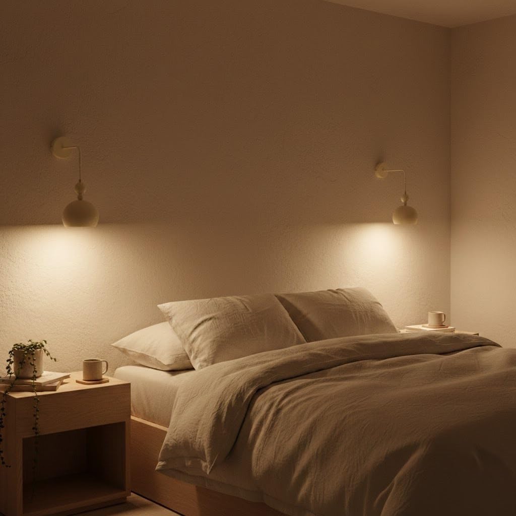 Wall Lamp, Cream Round Wall Sconce, Iron Bedside Wall Light with Adjustable Cord for Bedroom, Hallway, Living Room, Entryway, Corridor, Minimal Fixture, Apartment Loft Home Parlor