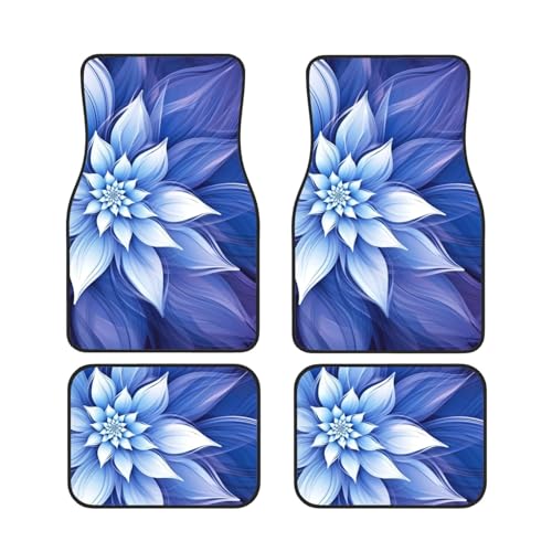 Tapis de sol de voiture bleu motif fleurs pour l'avant et l'arrière - Set complet de 4 pièces