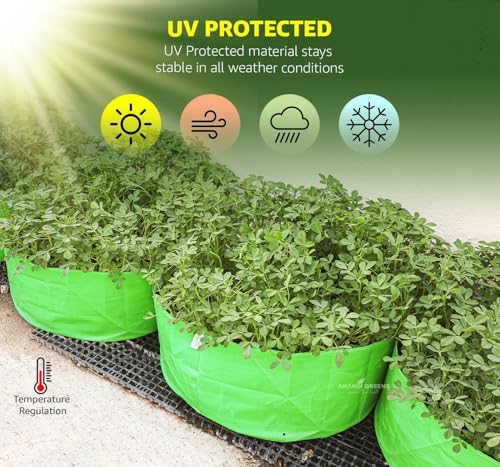 Image of Anandi Green's HDPE Uv Protected 260 GSM Round Green Colour Plants Bag Suitable for Terrace and Vegetable Gardening 18x9 Inch Pack of 6 Plant Bags