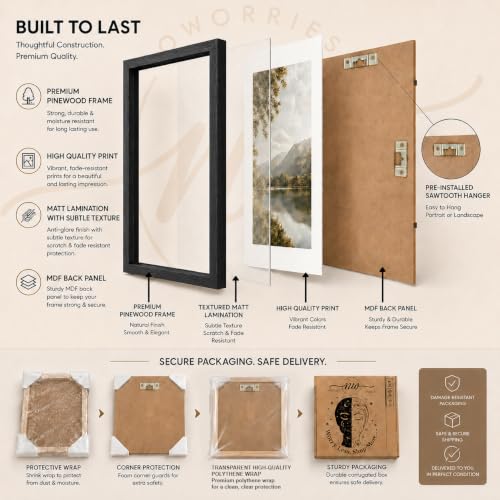 Image of NoWorries Coffee Wall Art Frames Set of 2 | Framed Black & White Coffee Quote Prints, Vintage Kitchen & Bar Decor for Home, Cafe & Dining Room Artwork Framed Paintings (Art-22, 17x25inch)