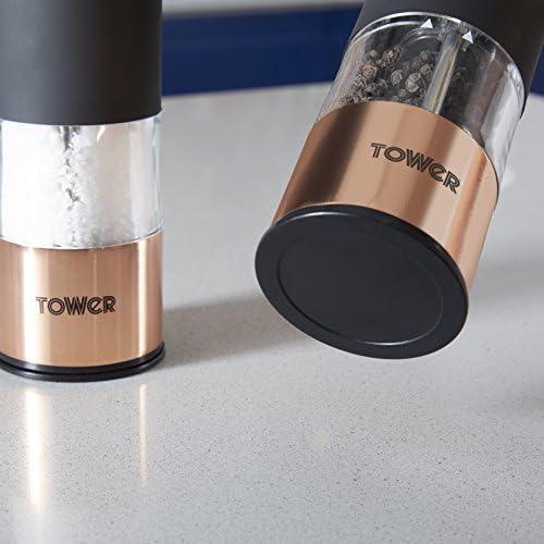 Tower T847003RB Electric Salt and Pepper Mill, Stainless Steel, Soft-Touch Body, Rose Gold and Black