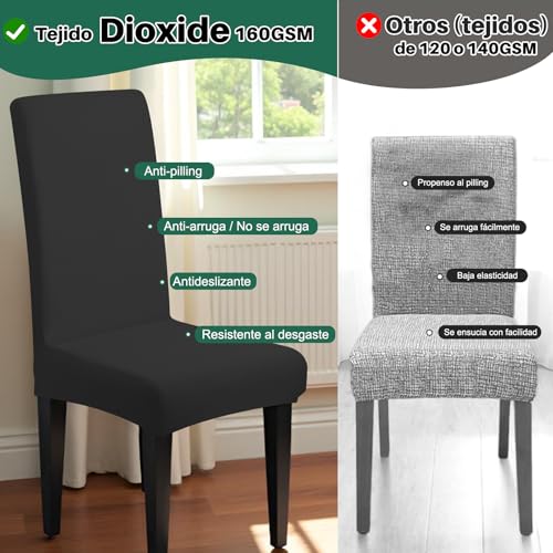 Miniatura 4 de Dioxide Fundas Para Sillas De Comedor Ajustables Y Elásticas, Fundas Sillas Material Duradero Y Fácil De Limpiar Fundas Sillas De Comedor Ideal Para Hogar, Restaurante Negro, Pack De 4