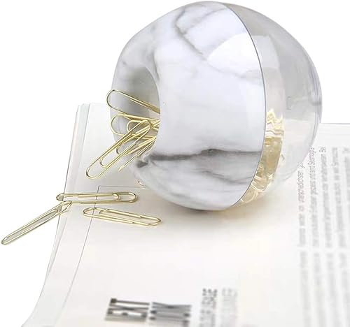 Miniatura 6 de Clips de papel dorados en elegante soporte magnético de mármol blanco, 100 clips por caja, clips de papel de 1.102 in para suministros de oficina,