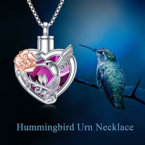 TOUPOP Hummingbird Urn Necklace for Ashes Sterling Silver with Crystal Cremation Jewelry w/Funnel Filler Keepsake Memory Jewelry for Women Girls2