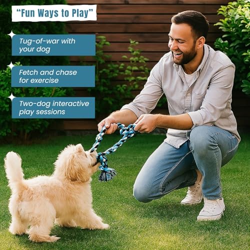 Image of 5 Knot Dog Rope Toys for Large /Medium Aggressive Chewers Tough Rope Chew Toy with Easy Hold Handle, Indestructible Natural Cotton Tug Rope (Rope Dog Toy 5 Knot)