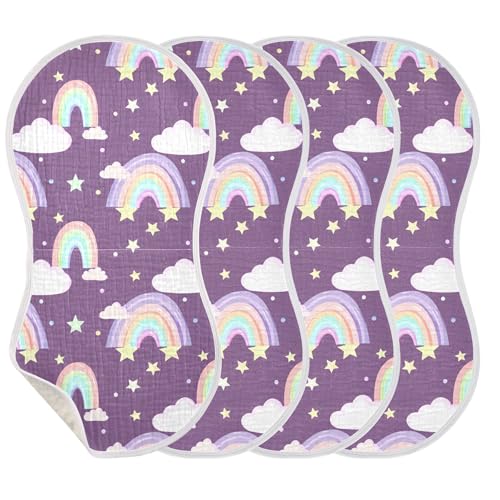 xigua Rainbows Muslin Baby Burp Cloths Set of 4, Super Soft & Absorbent Burping Rags, Cotton Burp Clothes Shower Gift for Newborn, Baby Girls and Boys3
