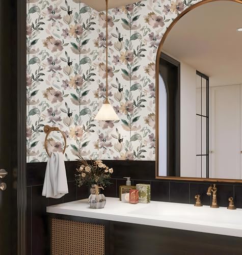 NEKOKOYA Floral Wallpaper Peel and Stick Pink/Green Self Adhesive Wallpaper17.7 x394 Removable Thick Vinyl Renter Friendly Wall Paper Watercolor Botanical for Bedroom Bathroom Living Room Accent Wall by NEKOKOYA - Used condition - Image 6