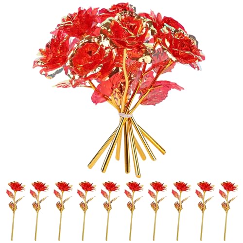 La mejor selección de Flores Top 5. 48 BYHANG 10 Rosas Eternas de Lámina de Oro Roja – Rosas Artificiales Decorativas con Tallos Dorados, Regalo Romántico para San Valentín, Aniversario, Cumpleaños, Decoración...