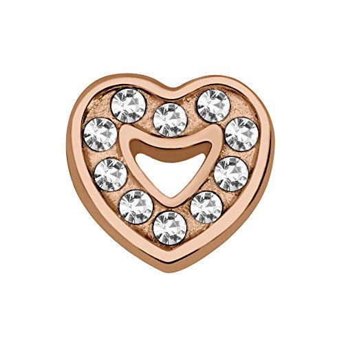 Image of Quiges Floating Living Memory Charm Rose Gold Heart with Cubic Zirconia for Personalised Memory Lockets
