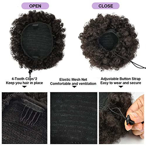 Afro Puff Drawstring Ponytail For Black Women, Short Kinky Curly Afro Ponytail Synthetic Hair Puffs, Premium Brown Afro Bun Drawstring Ponytail For Women Girls (2 Black Brown) #TOP3