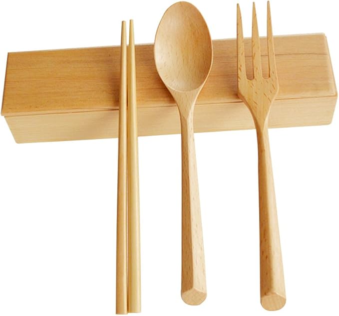 Amazon シンプル 和風食器 スリム トリオセット コンビセット 箸 スプーン フォーク 箸箱 4点セット 大人 子供用 お弁当 便利 天然木製 弁当用箸 カトラリー オンライン通販