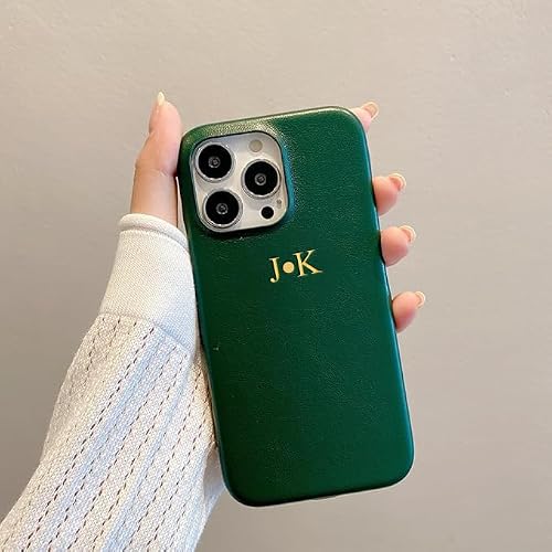 LalatiFy Custom Embossed Leather Case Personalized for iPhone 16 15 14 13 12 11 Pro Max Plus - Custom Text, Date, Name, Initials, Monogram, Engraving (Green) - Customizable Gift Idea - Thumbnail 5