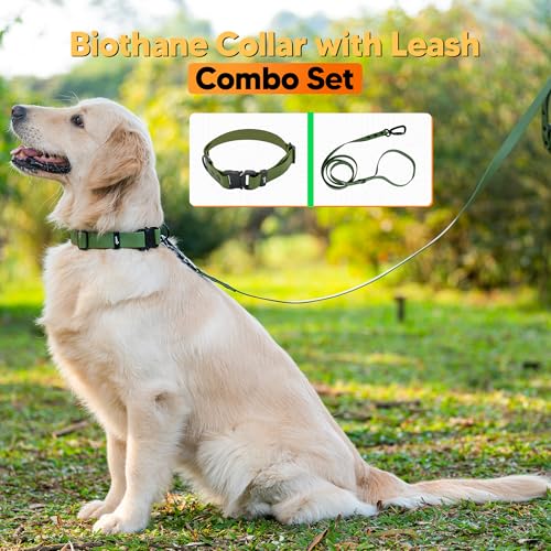 Image of Adil'S Waterproof Leash and Collar Combo Set - Adjustable & Breathable Biothane Collar with Leash Suitable for Medium & Large Size Dogs (Lease 5Ft),Army Green, M