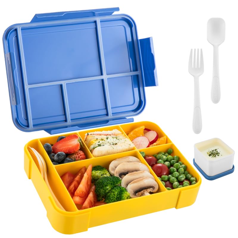 Bento Box, 5 Compartments Ideal Portion Size Leak-Proof, Toddler-Friendly Lunch Box, BPA-Free, Dishwasher safe, Perfect Lunch Box for On-the-Go Meal