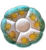  ANTIPASTIERA APERITIVO 5 SCOMPARTI CON LIMONI IN CERAMICA DI VIETRI DIPINTA A MANO, DIAMETRO CM. 24, ALTEZZA CM. 2 VASSOIO PIATTO CAPRI ARREDO TAVOLA MADE IN ITALY