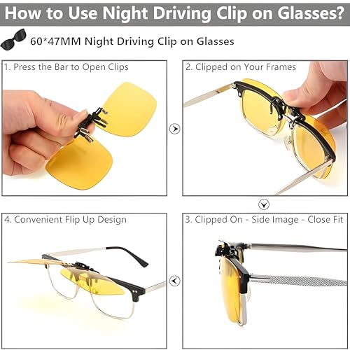 Image of Polarized Clip-On Sunglass Attachment for Prescription Glasses | UV Protection | Flip-Up Design | Includes Lens Cleaner, Microfiber Cloth & Storage Case | Men & Women