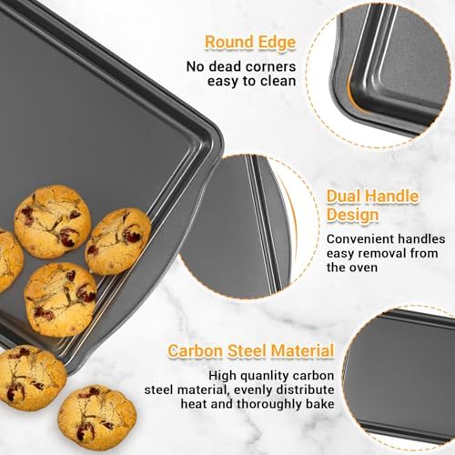 Baking Pan Set of 3 - Carbon Steel Baking Sheets with Cooling Racks, 13/15/17 Inch, Nonstick Cookie Sheets for Baking, Rust & Warp Resistant & Stackable, Nontoxic & Heavy Duty & Easy Clean - Thumbnail 4