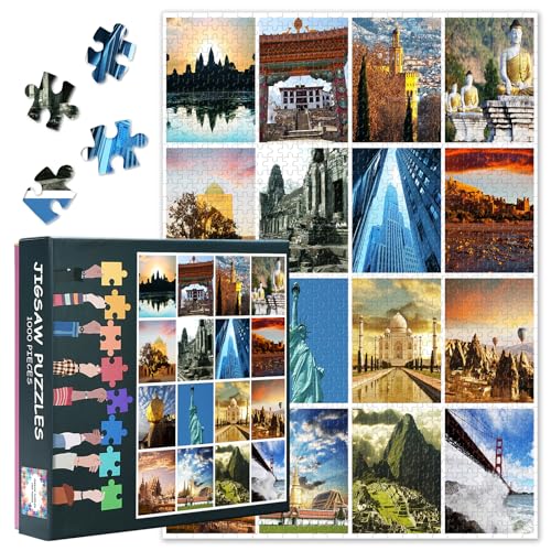 Premium 1000 Piece Jigsaw Puzzle for Adults - World-Famous Views Collage Art, Iconic Landmarks & Scenic Wonders Collection, Challenging Puzzles for Adults 1000 Pieces - 27.5x19.7 in