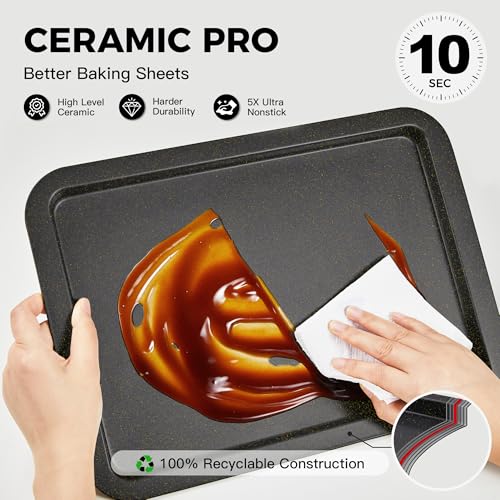 HONGBAKE Ceramic Baking Sheet Pan Set, Cookie Sheet for Oven, Bakeware Sets with Wider Grips, 3 Pack Half/Jelly Roll/Quarter Baking Tray, Premium, Dishwasher Safe - Dark Grey - Image 7