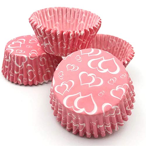 Bakell 25 PC Standard Cupcake Liners, Pink and White Heart Print Wrappers